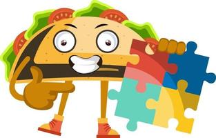 Taco with puzzle, illustration, vector on white background.