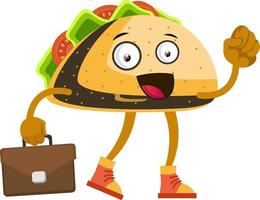 Taco with suitcase, illustration, vector on white background.