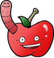 cartoon apple with worm vector