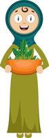 Woman with plant, illustration, vector on white background.