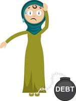 mujer tiene deuda, ilustración, vector sobre fondo blanco.