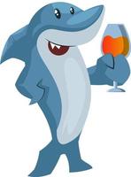 Shark with wine, illustration, vector on white background.