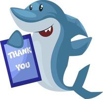 Shark with thank you note, illustration, vector on white background.