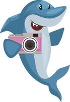 Shark with camera, illustration, vector on white background.