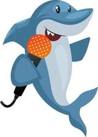 Shark with microphone, illustration, vector on white background.