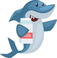 Shark with milk, illustration, vector on white background.