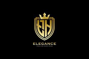 initial TH elegant luxury monogram logo or badge template with scrolls and royal crown - perfect for luxurious branding projects vector