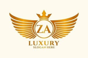 Luxury royal wing Letter ZA crest Gold color Logo vector, Victory logo, crest logo, wing logo, vector logo template.
