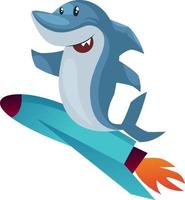 Shark on rocket, illustration, vector on white background.