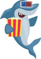 Shark with popcorn, illustration, vector on white background.