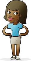 cartoon happy woman with hands on hips vector