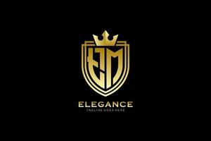 initial TM elegant luxury monogram logo or badge template with scrolls and royal crown - perfect for luxurious branding projects vector