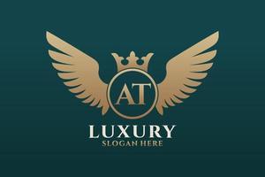 Luxury royal wing Letter AT crest Gold color Logo vector, Victory logo, crest logo, wing logo, vector logo template.