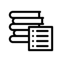 Reading list icon with books and note in black outline style vector