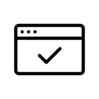 Secure website icon with browser and check mark in black outline style vector