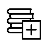 Add to reading list icon with books and plus in black outline style vector