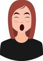 Yawning girl emoji, illustration, vector on white background