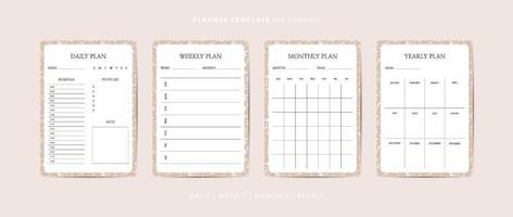 Set of daily, weekly, monthly, and yearly planner minimalist template with terrazzo pattern vector