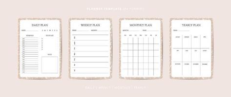 Set of daily, weekly, monthly, and yearly planner minimalist template with terrazzo pattern vector