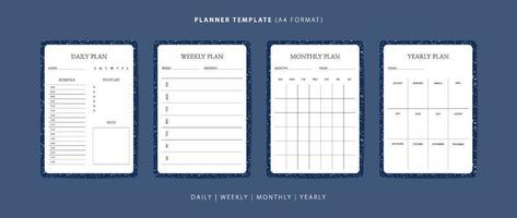 Set of daily, weekly, monthly, and yearly planner minimalist template with terrazzo pattern vector