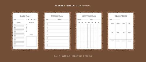 Set of daily, weekly, monthly, and yearly planner minimalist template with terrazzo pattern vector