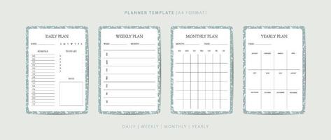 Set of daily, weekly, monthly, and yearly planner minimalist template with terrazzo pattern vector