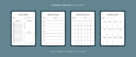 Set of daily, weekly, monthly, and yearly planner minimalist template with terrazzo pattern vector