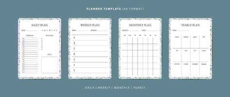 Set of daily, weekly, monthly, and yearly planner minimalist template with terrazzo pattern vector