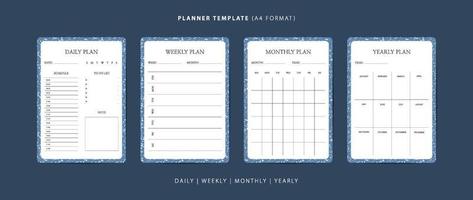 Set of daily, weekly, monthly, and yearly planner minimalist template with terrazzo pattern vector