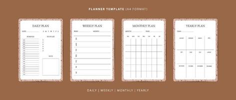 Set of daily, weekly, monthly, and yearly planner minimalist template with terrazzo pattern vector