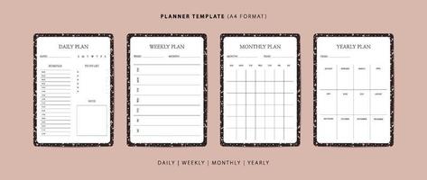 conjunto de plantillas minimalistas de planificador diario, semanal, mensual y anual con patrón de terrazo vector