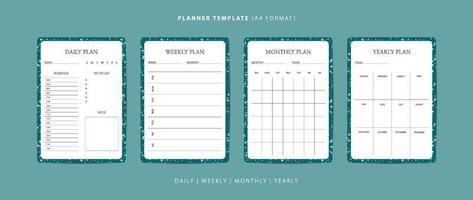 Set of daily, weekly, monthly, and yearly planner minimalist template with terrazzo pattern vector