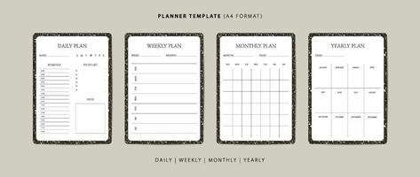 Set of daily, weekly, monthly, and yearly planner minimalist template with terrazzo pattern vector