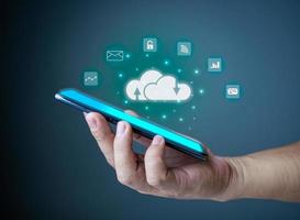 Cloud computing concept, connect communication equipment  information and technology with cloud computing and technology icon. photo
