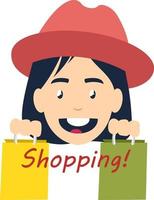 Girl shopping, illustration, vector on white background