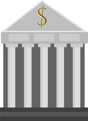 Bank building, illustration, vector on a white background.