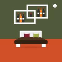 Red and green bedroom, illustration, vector on a white background.