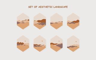 set of Aesthetic landscape. abstract boho landscape vector