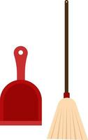 Dust pan with broom, illustration, vector on a white background.