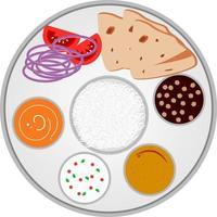 Thali food, illustration, vector on a white background.