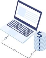 Laptop with money, illustration, vector on a white background.