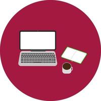 Laptop works, illustration, vector on a white background.