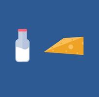 Milk and cheese, illustration, vector on a white background.