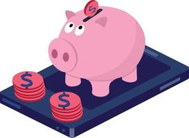 Piggy bank, illustration, vector on a white background.