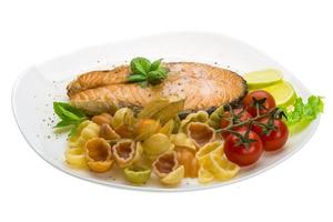 Grilled salmon with pasta photo