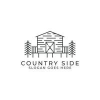 Country side outline logo design vector. Vector line with cabins family camp for nature landscape.