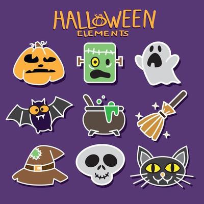Cute vector set with Halloween illustrations.