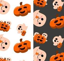 Halloween pattern. Cute pumpkin and ghost. Vector illustration. Pattern