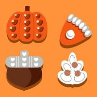 Autumn. Maple leaf, oak, poplar, physalis, acorn, rowan, pumpkin, vector