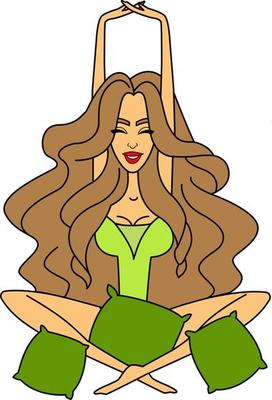 Happy girl woke up in the morning. Spring holiday. Vector illustration. Cartoon style.